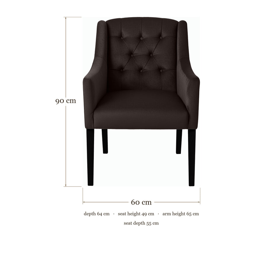 Dining Chair Canon - Alcantara Charcoal - Black feet - dimensions | Marcottestyle