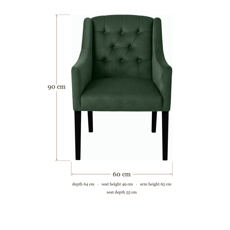 Dining Chair Canon - Alcantara Forest Green - Black feet - dimensions | Marcottestyle