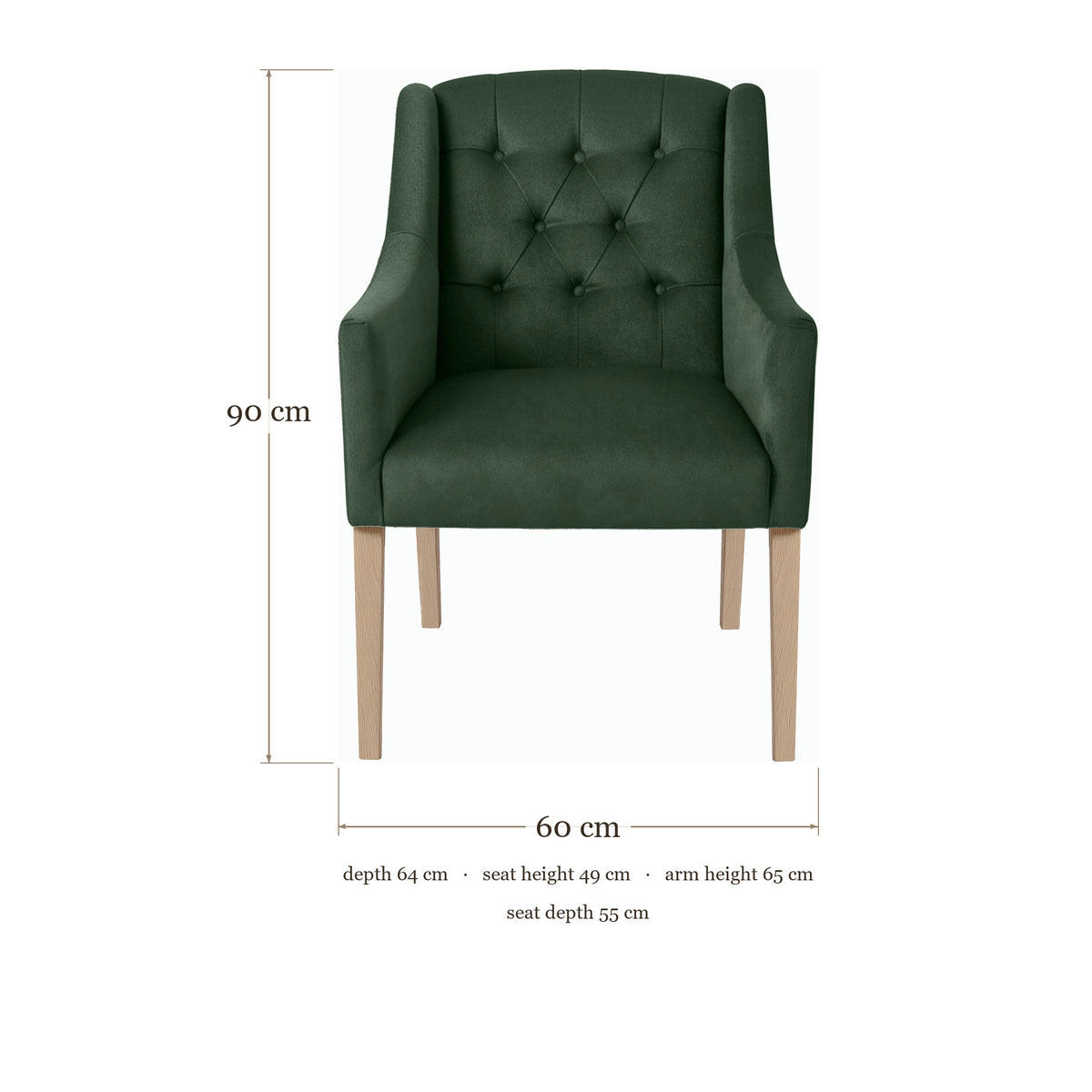 Dining Chair Canon - Alcantara Forest Green - Oak feet - dimensions | Marcottestyle