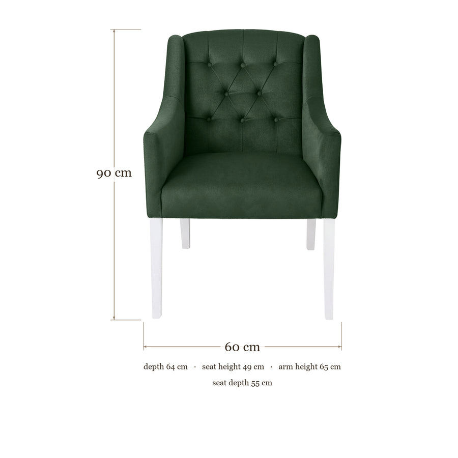 Dining Chair Canon - Alcantara Forest Green - White feet - dimensions | Marcottestyle