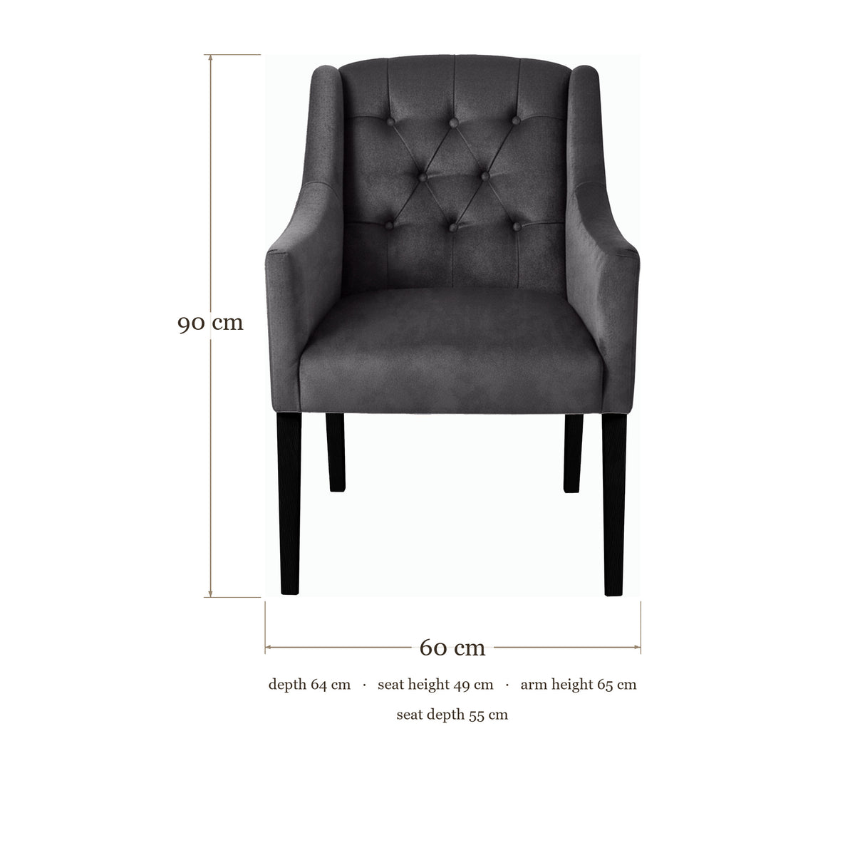 Dining Chair Canon - Alcantara Grey - Black feet - dimensions | Marcottestyle