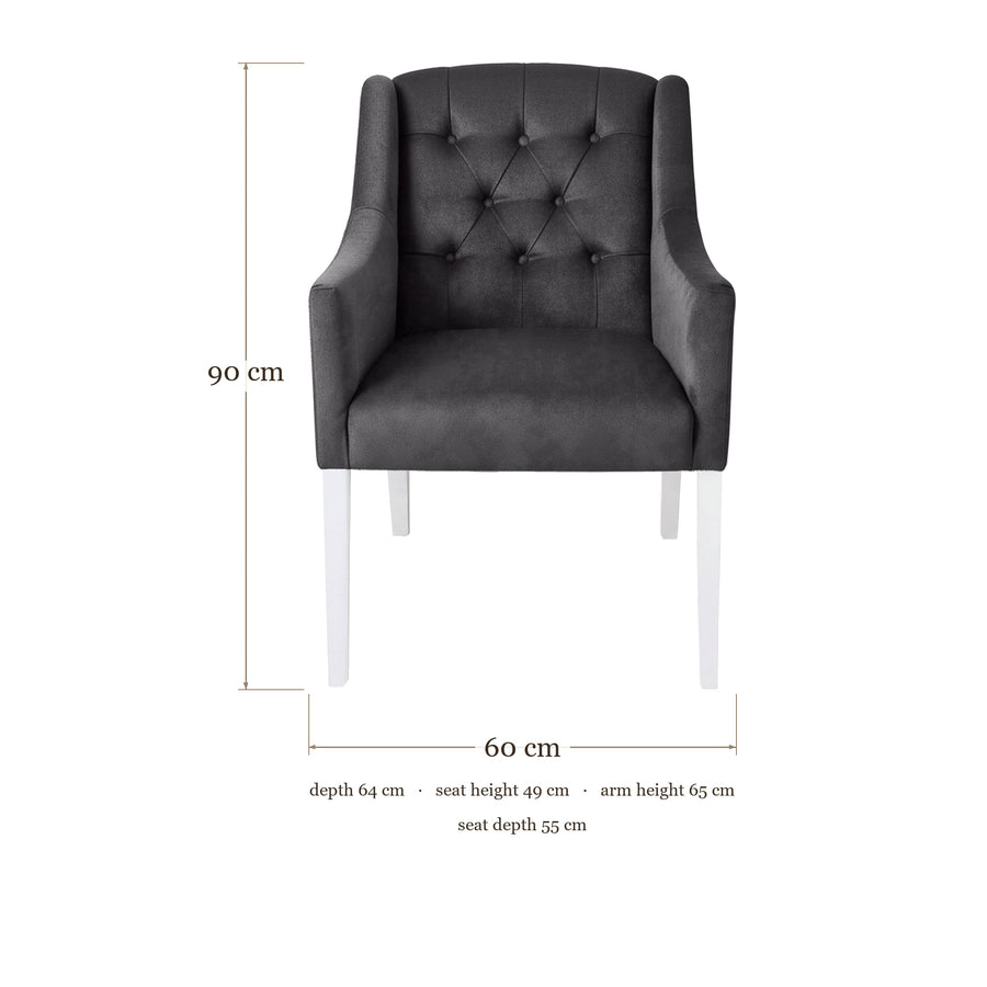 Dining Chair Canon - Alcantara Grey - White feet - dimensions | Marcottestyle