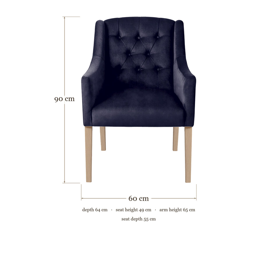 Dining Chair Canon - Alcantara Indigo - dimensions 60 x 64 x 90 cm