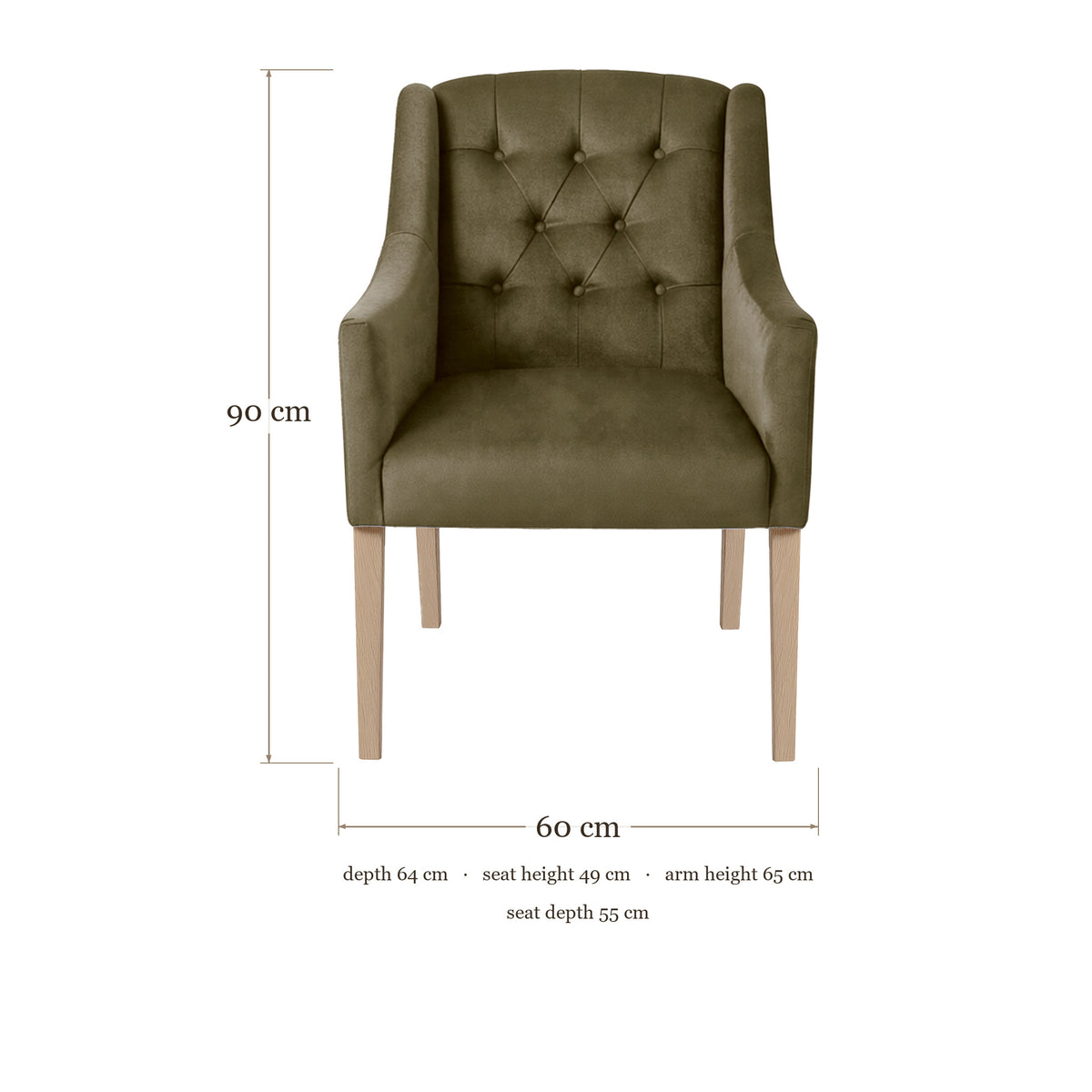 Dining Chair Canon - Alcantara Khaki - dimensions 60 x 64 x 90 cm