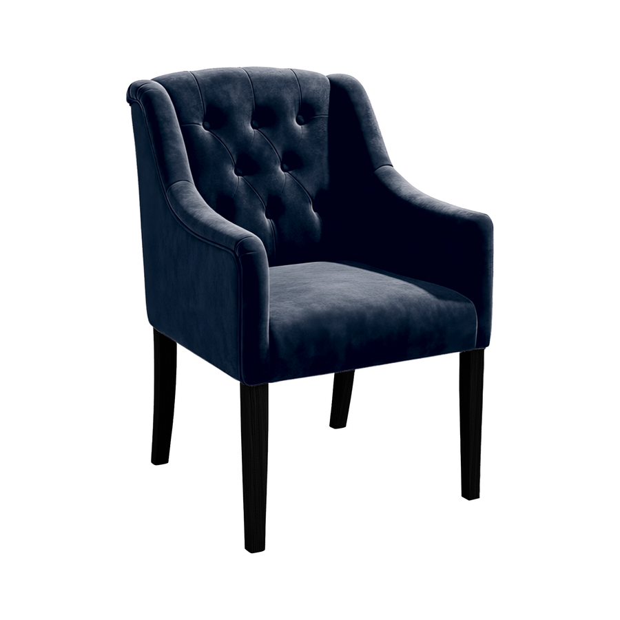 Dining Chair Canon - Alcantara Navy - Black feet - corner view | Marcottestyle