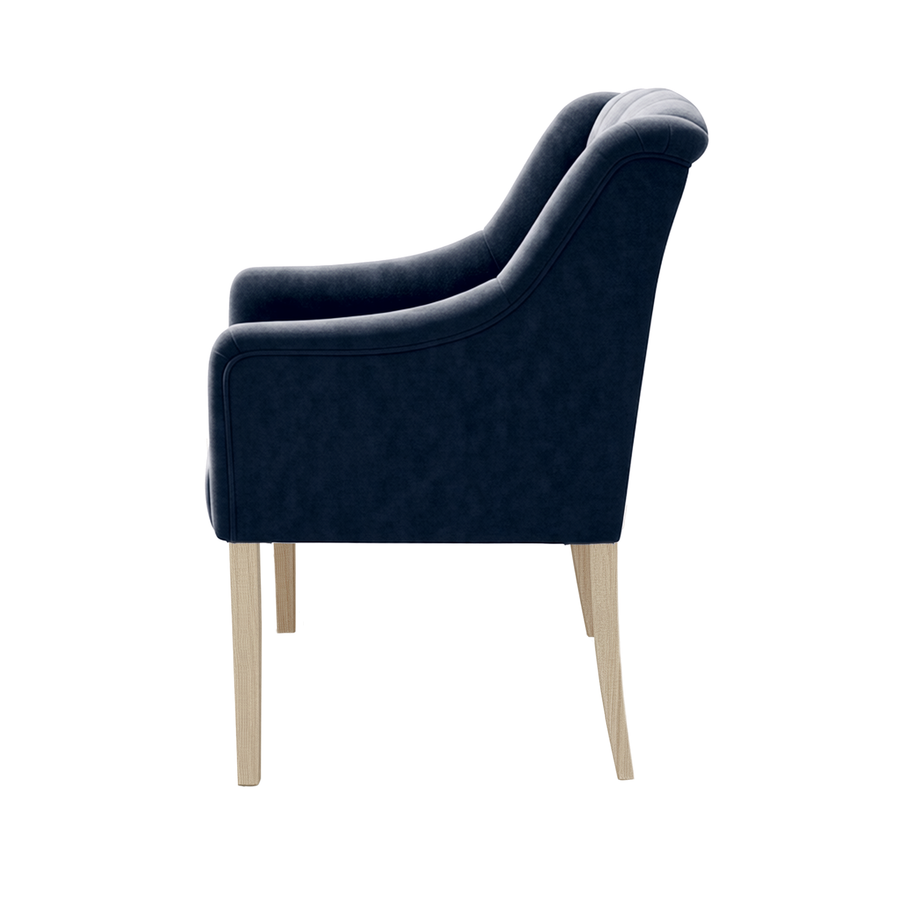 Dining Chair Canon - Alcantara Navy - Oak feet - side view | Marcottestyle