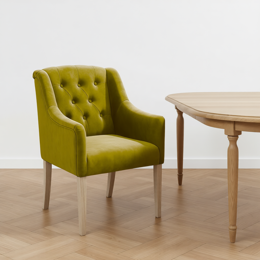 Dining Chair Canon - Alcantara Olive in a dining room interior | Marcottestyle