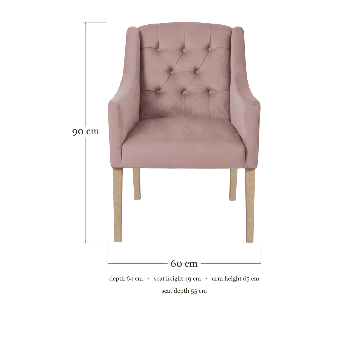 Dining Chair Canon - Alcantara Powder Pink - dimensions 60 x 64 x 90 cm
