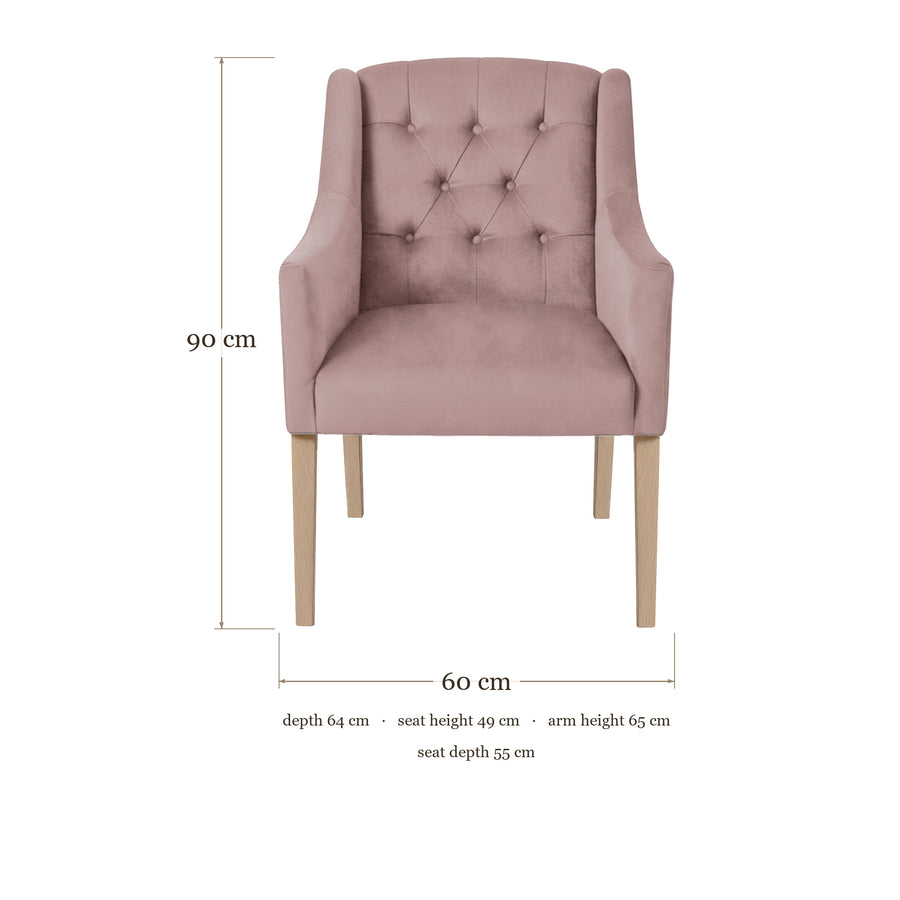 Dining Chair Canon - Alcantara Powder Pink - dimensions 60 x 64 x 90 cm