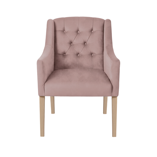 Dining Chair Canon - Alcantara Powder Pink - Oak feet - front view | Marcottestyle