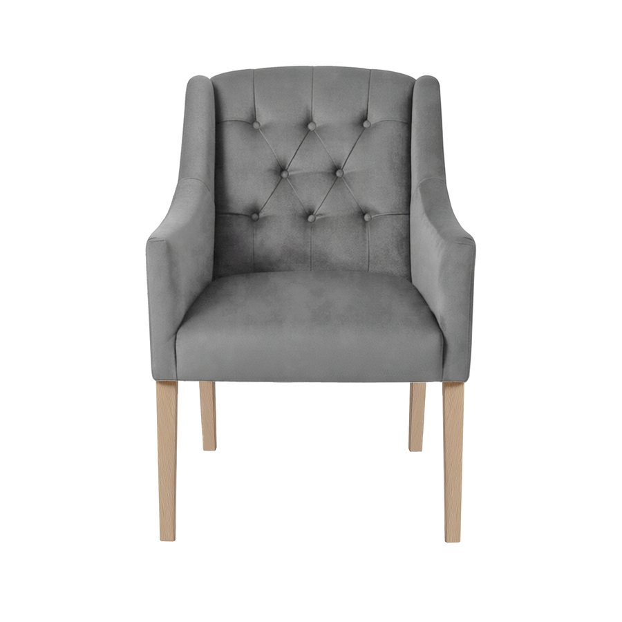 Dining Chair Canon - Alcantara Silver Grey - Oak feet - front view | Marcottestyle