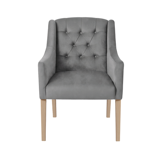 Dining Chair Canon - Alcantara Silver Grey - Oak feet - front view | Marcottestyle