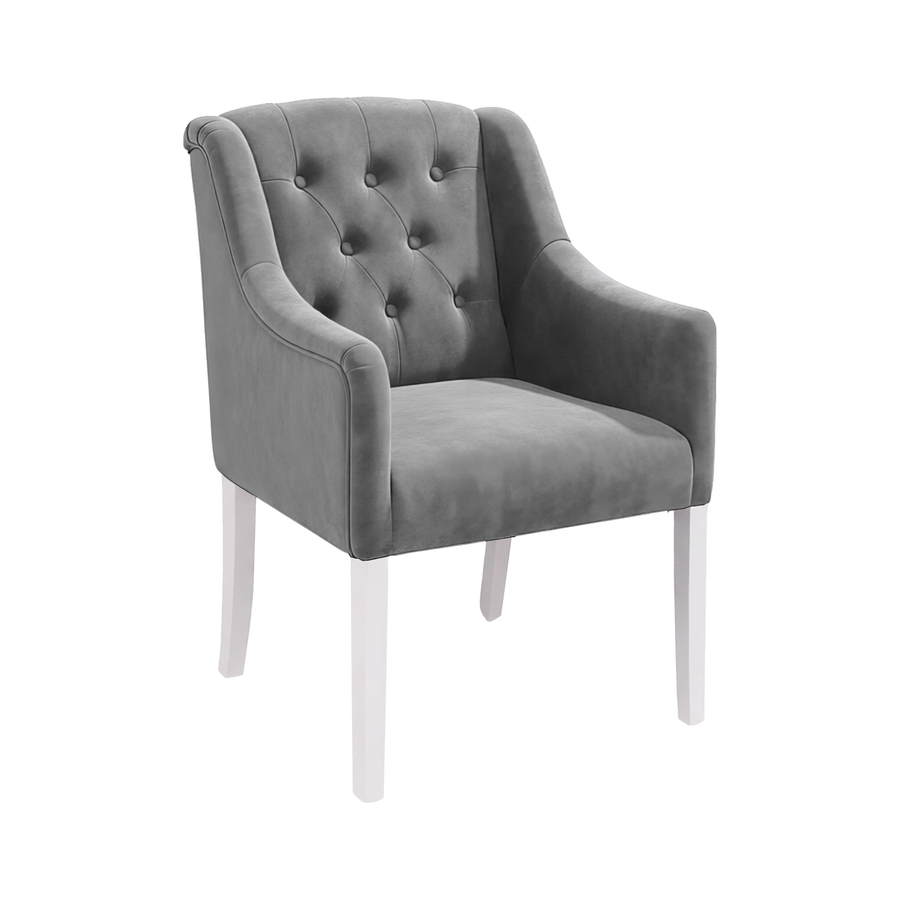 Dining Chair Canon - Alcantara Silver Grey - White feet - corner view | Marcottestyle
