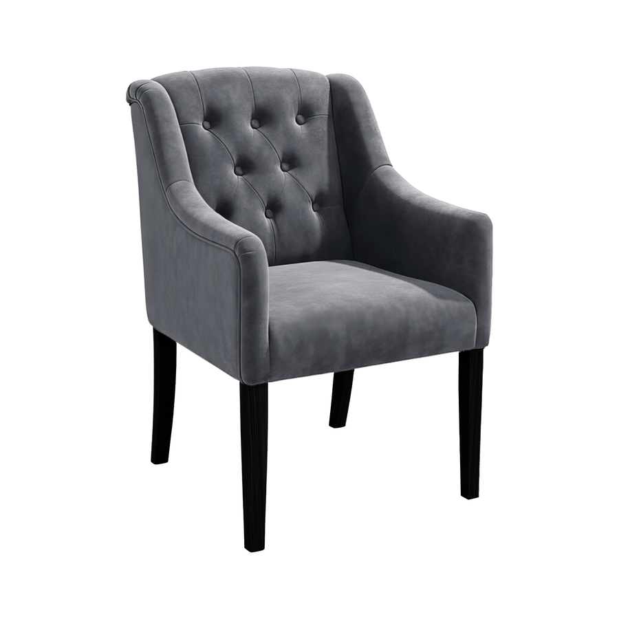 Dining Chair Canon - Alcantara Slate Blue - Black feet - corner view | Marcottestyle