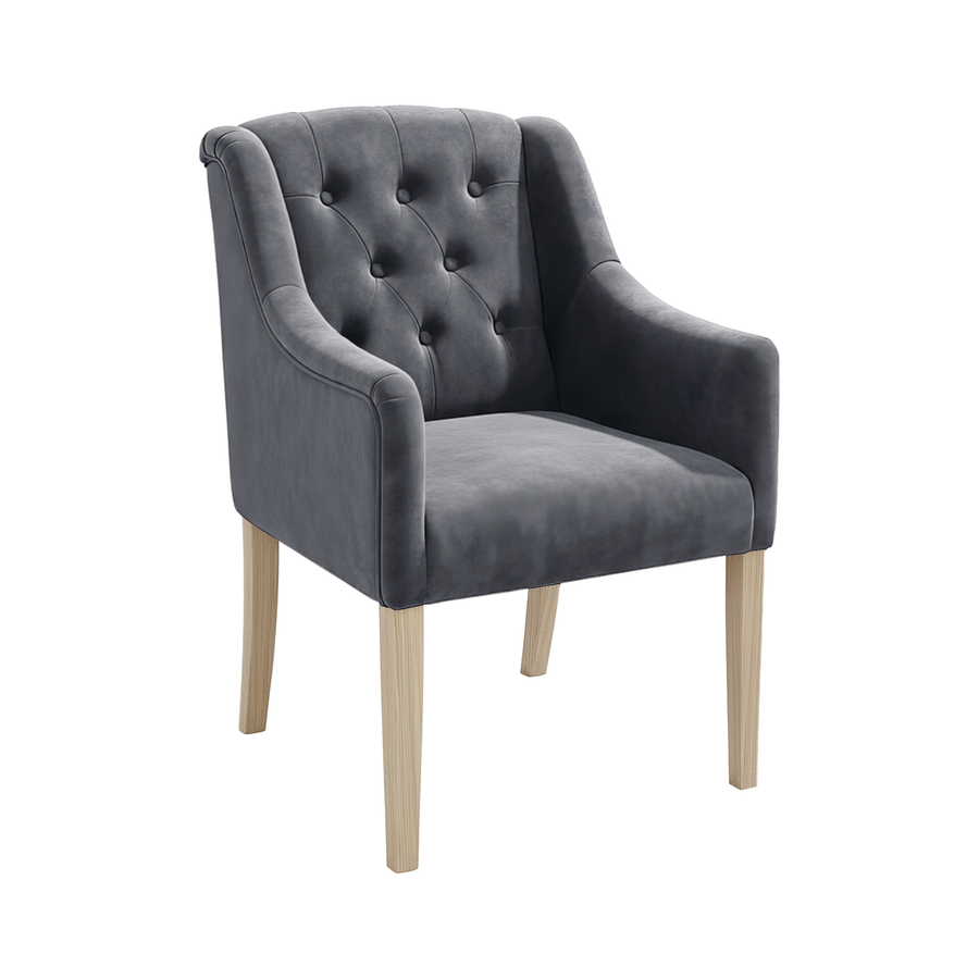 Dining Chair Canon - Alcantara Slate Blue - Oak feet - corner view | Marcottestyle