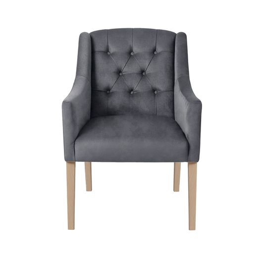 Dining Chair Canon - Alcantara Slate Blue - Oak feet - front view | Marcottestyle