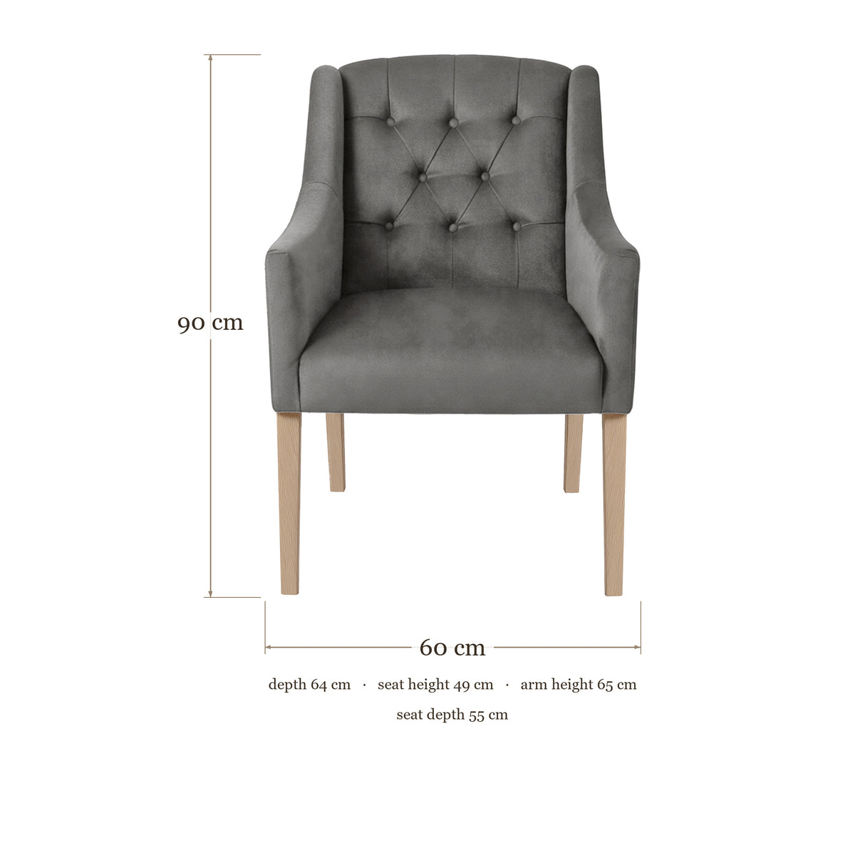 Dining Chair Canon - Alcantara Stone Grey - dimensions 60 x 64 x 90 cm