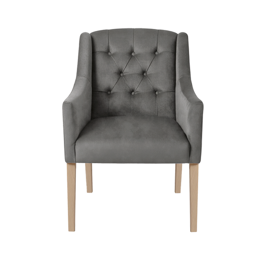 Dining Chair Canon - Alcantara Stone Grey - Oak feet - front view | Marcottestyle