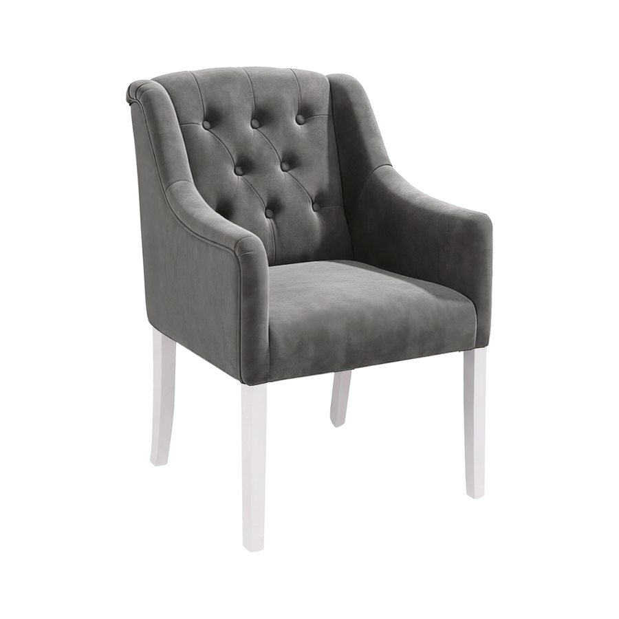 Dining Chair Canon - Alcantara Stone Grey - White feet - corner view | Marcottestyle
