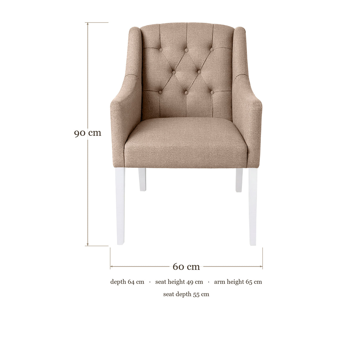 Dining Chair Canon - Beige - White feet - dimensions | Marcottestyle