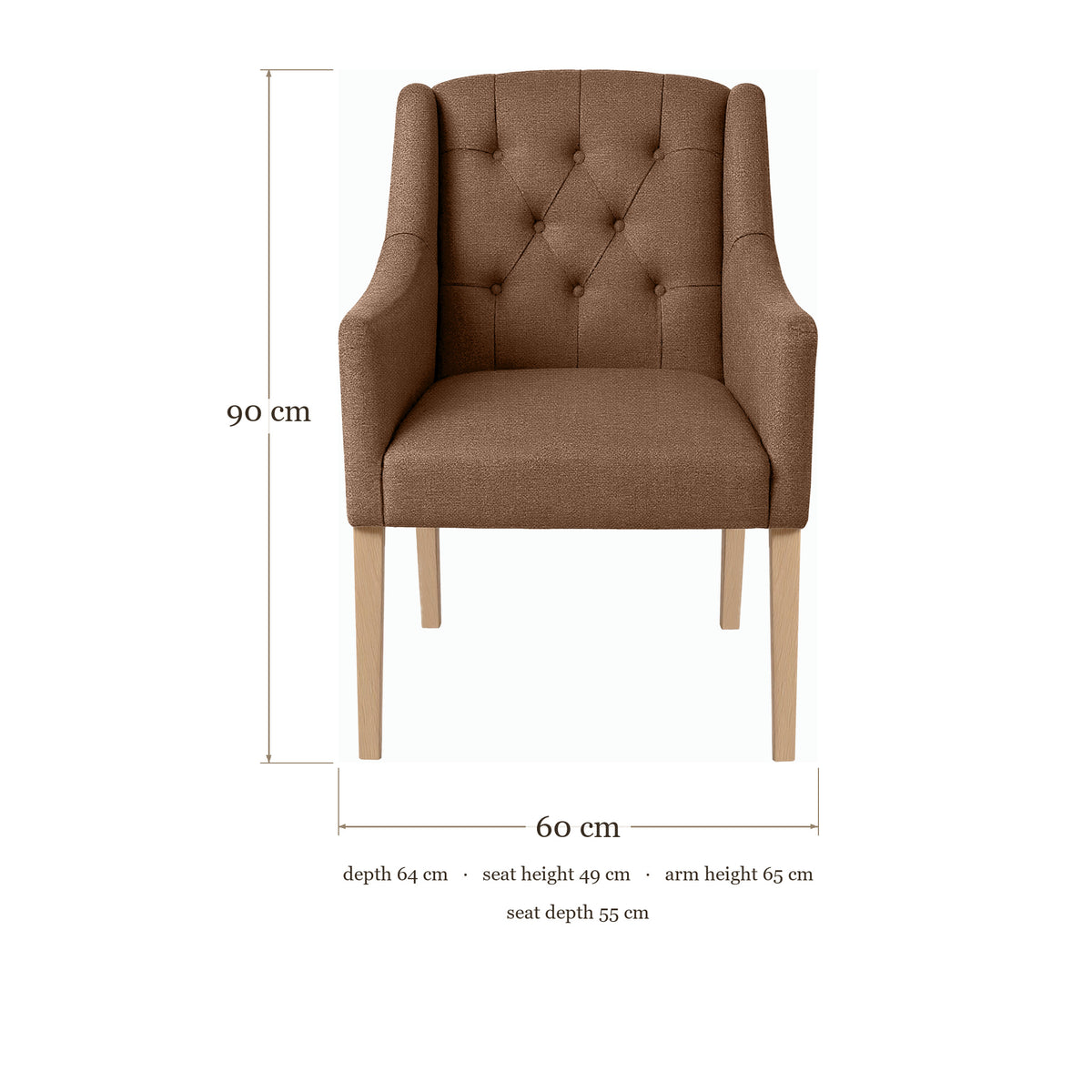 Dining Chair Canon - Light Brown - Oak feet - dimensions | Marcottestyle