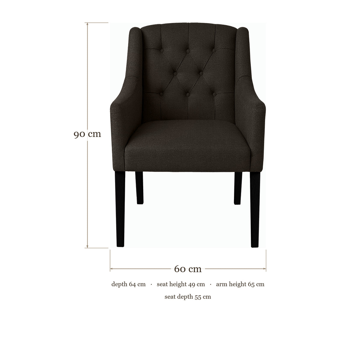 Dining Chair Canon - Onyx Grey - Black feet - dimensions | Marcottestyle