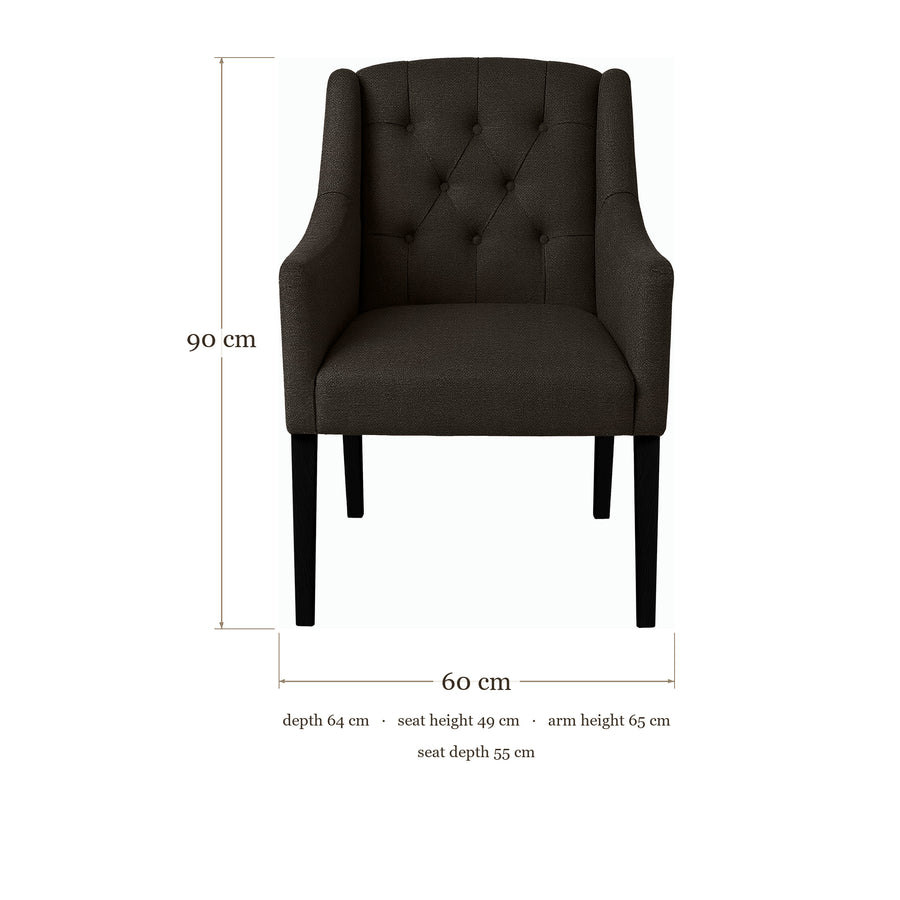 Dining Chair Canon - Onyx Grey - Black feet - dimensions | Marcottestyle