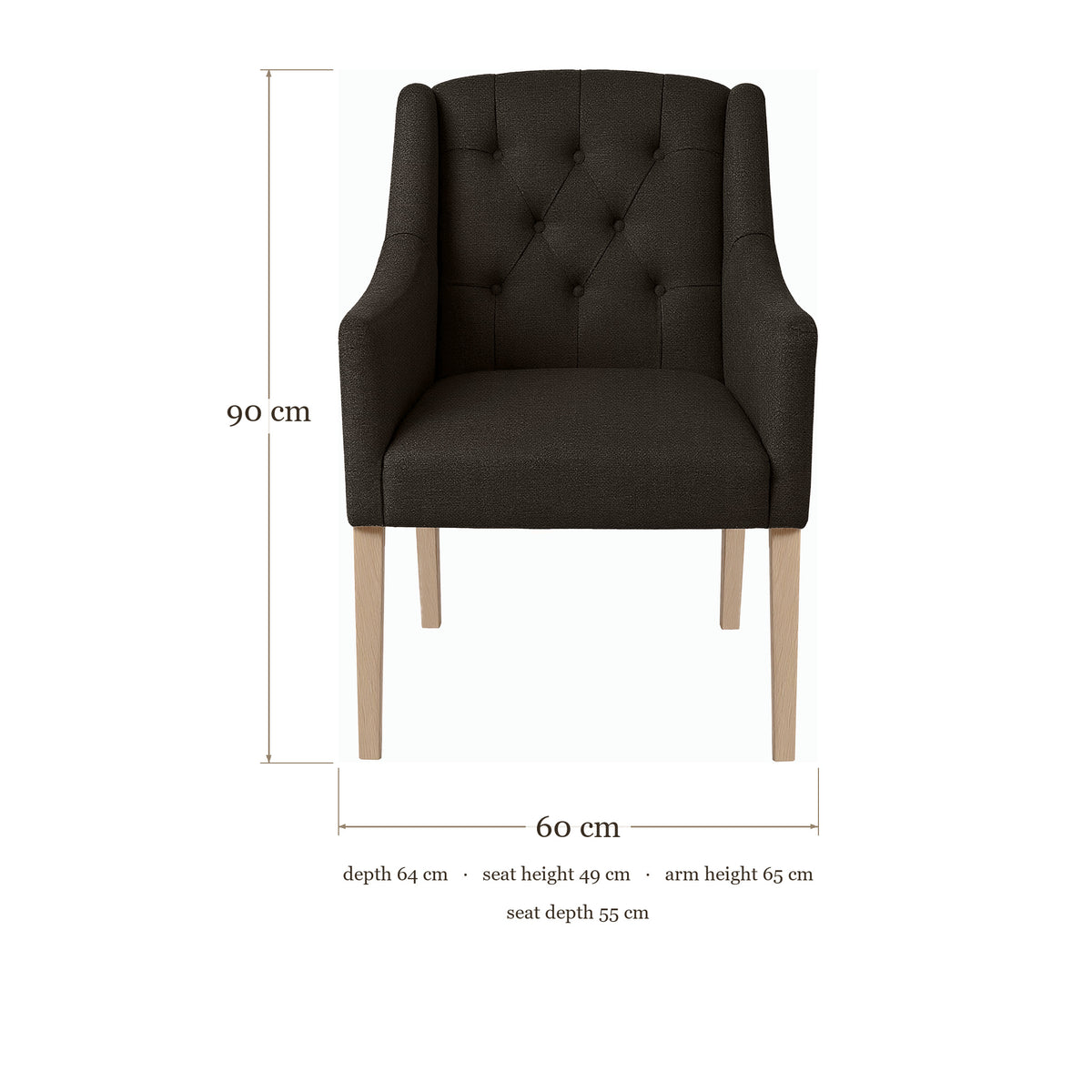 Dining Chair Canon - Onyx Grey - Oak feet - dimensions | Marcottestyle