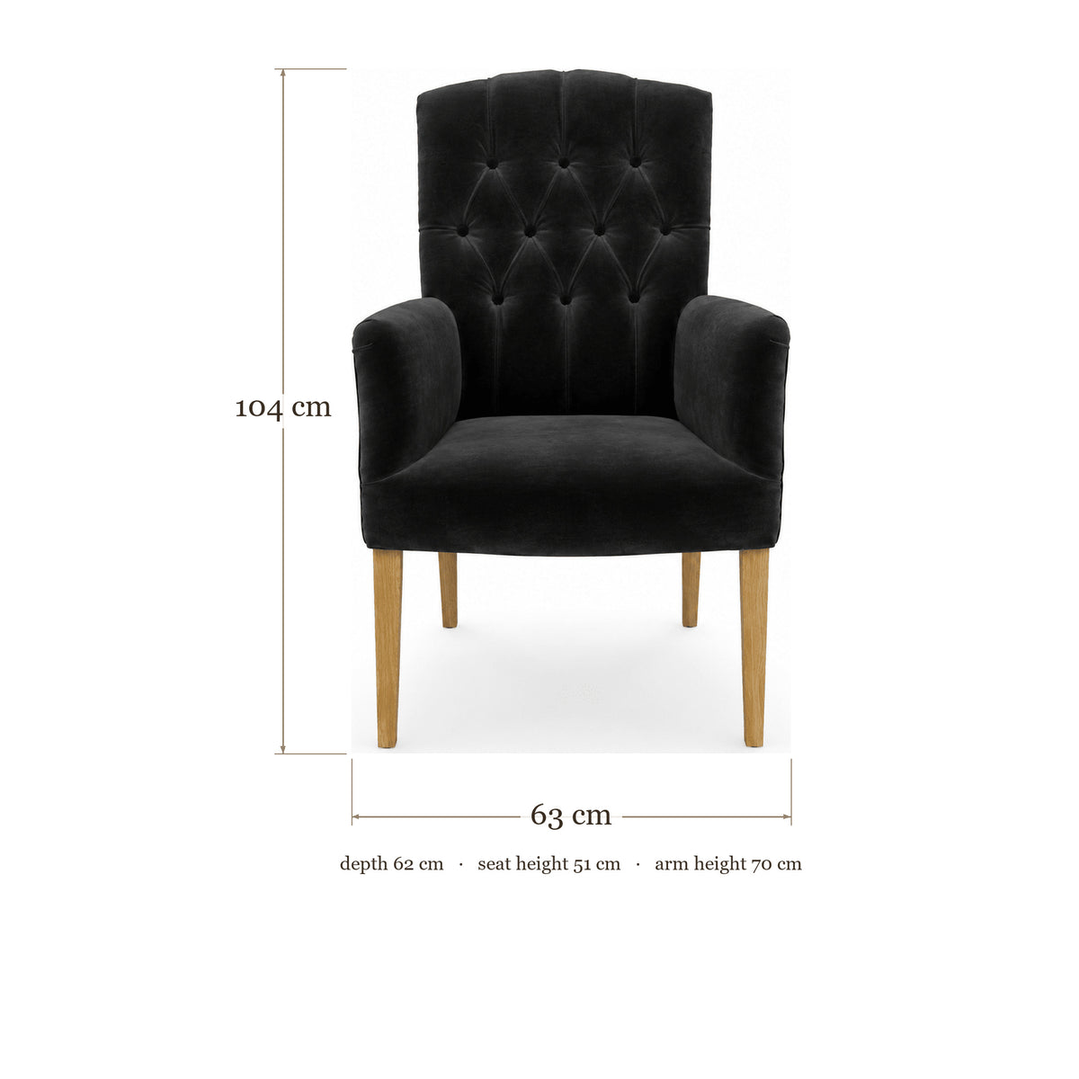 Dining Chair Jaguar - Alcantara Black - Oak feet - dimensions | Marcottestyle