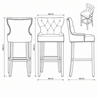 Bar Stool Dinos - Brown Fabric & Natural Oak Legs - 60 x 60 x 159 cm