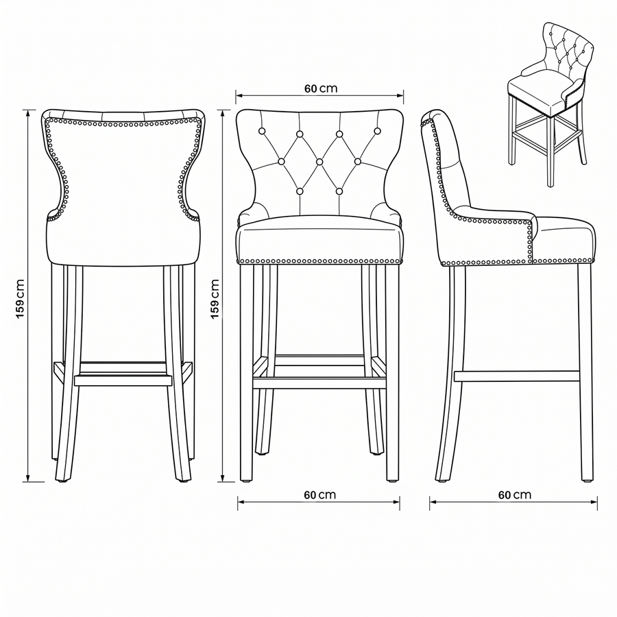 Bar Stool Dinos - Brown Fabric & Natural Oak Legs - 60 x 60 x 159 cm