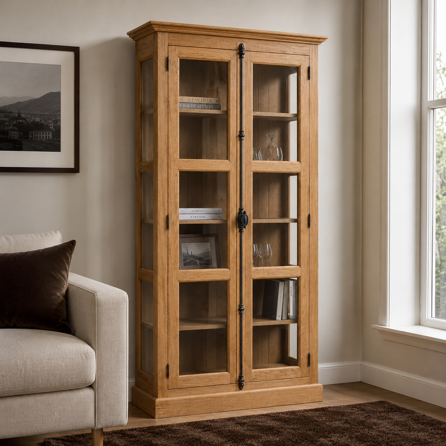 Display cabinet - Beaune - Solid Oak - 110 x 40 x 210 cm - Oak