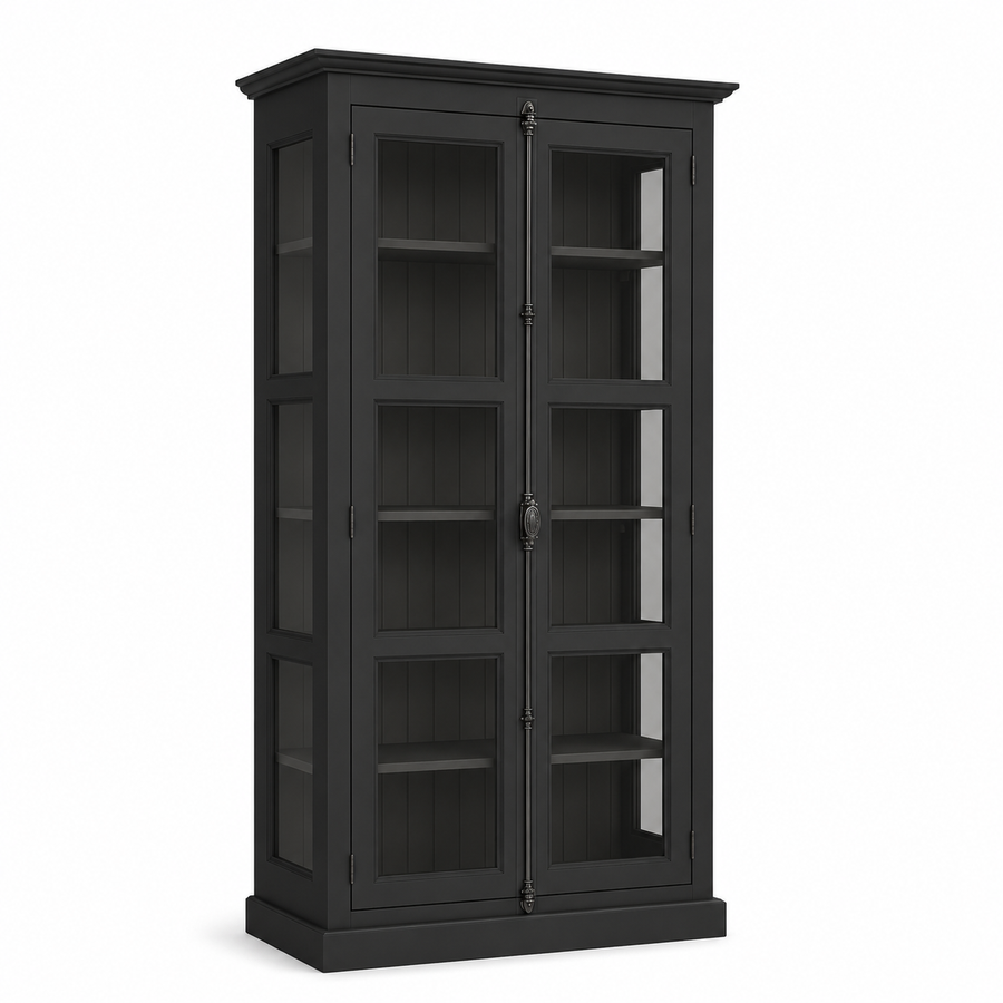 Display cabinet - Beaune - Solid Pine - 110 x 40 x 210 cm - Black