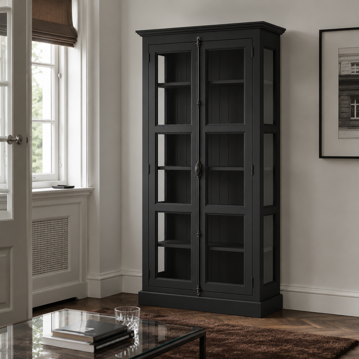Display cabinet - Beaune - Solid Pine - 110 x 40 x 210 cm - Black