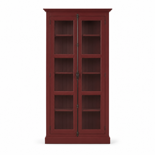Classic Bordeaux solid pine Beaune display cabinet with glazed panelled doors, 110 cm wide, front view
