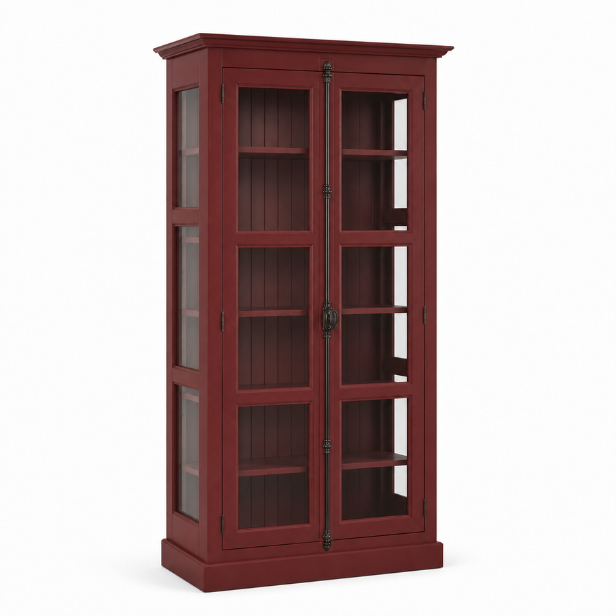 Display cabinet - Beaune - Solid Pine - 110 x 40 x 210 cm - Bordeaux