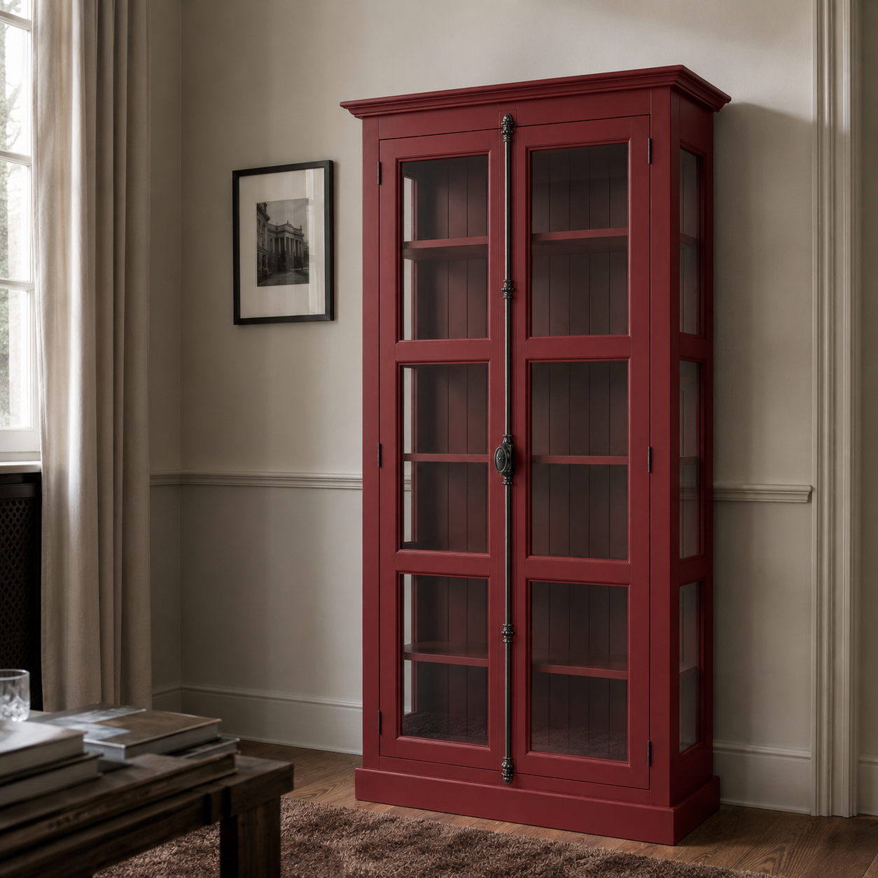 Display cabinet - Beaune - Solid Pine - 110 x 40 x 210 cm - Bordeaux