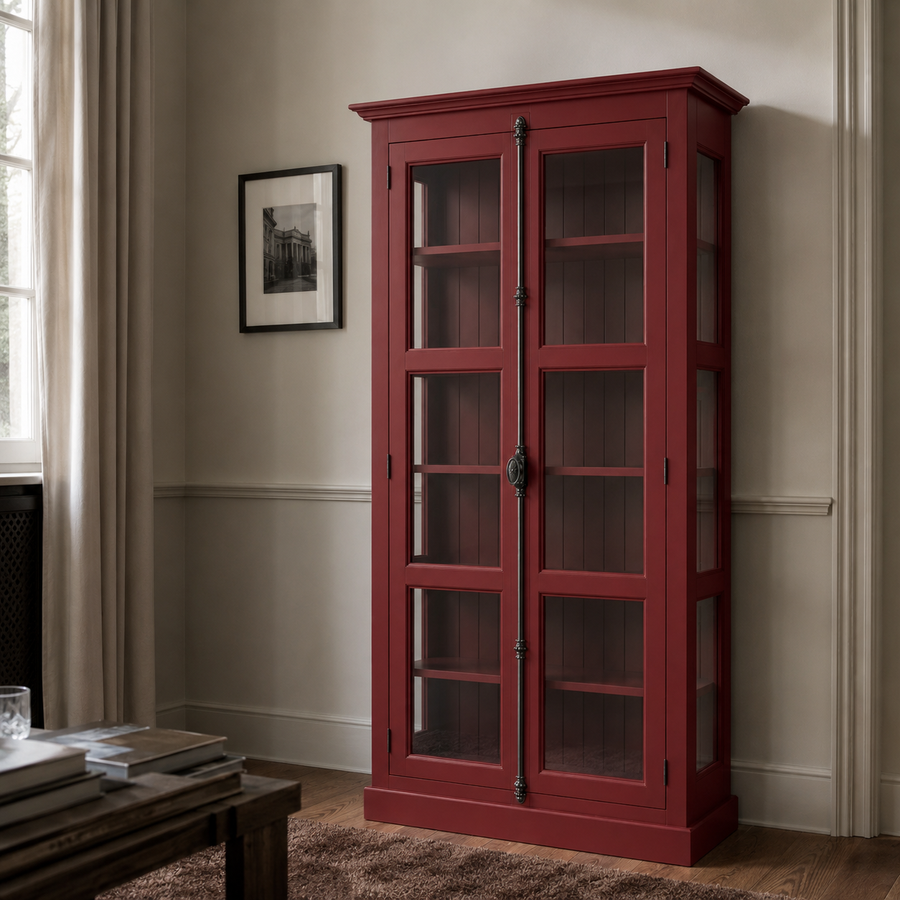 Display cabinet - Beaune - Solid Pine - 110 x 40 x 210 cm - Bordeaux