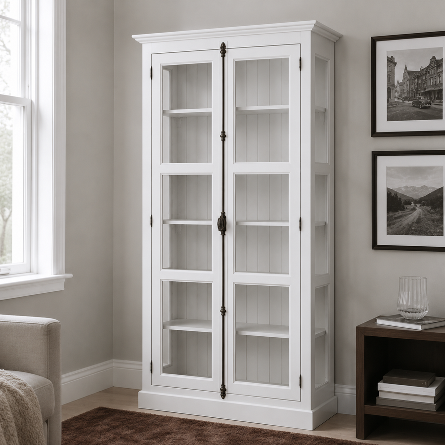 Display cabinet - Beaune - Solid Pine - 110 x 40 x 210 cm - White