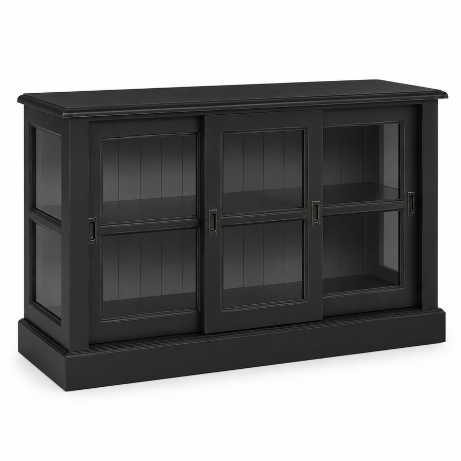 Display cabinet - Blois - Solid Pine - 147 x 47 x 86 cm - Black