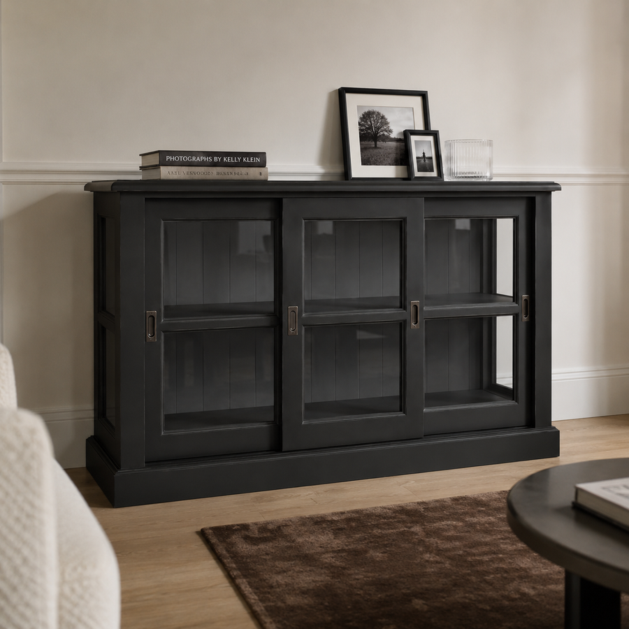 Display cabinet - Blois - Solid Pine - 147 x 47 x 86 cm - Black