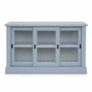 Vitrine - Blois - Pin massif - 147 x 47 x 86 cm - Bleu clair