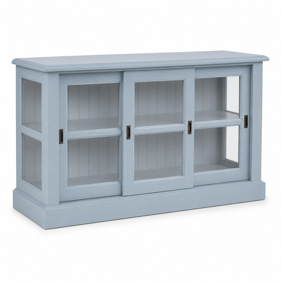 Display cabinet - Blois - Solid Pine - 147 x 47 x 86 cm - Light blue