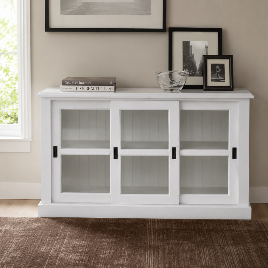 Display cabinet - Blois - Solid Pine - 147 x 47 x 86 cm - White
