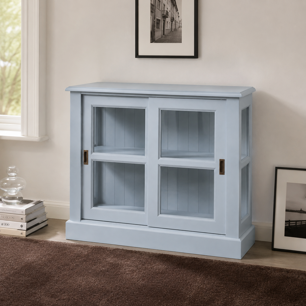 Display cabinet - Honfleur - Solid Pine - 106 x 47 x 86 cm - Light blue