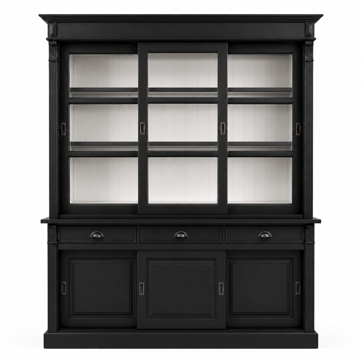 Display cabinet - Versailles - Solid Pine - 180 x 51 x 220 cm - Black