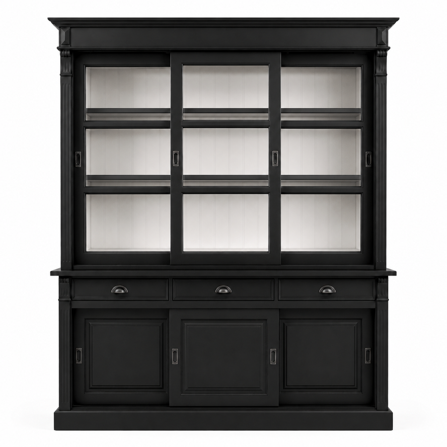 Display cabinet - Versailles - Solid Pine - 180 x 51 x 220 cm - Black