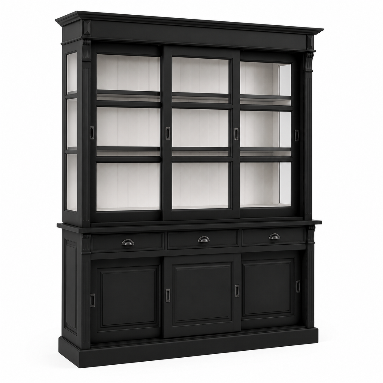 Display cabinet - Versailles - Solid Pine - 180 x 51 x 220 cm - Black