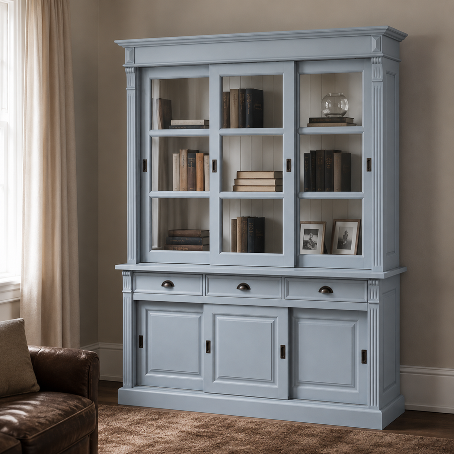 Display cabinet - Versailles - Solid Pine - 180 x 51 x 220 cm - Light blue