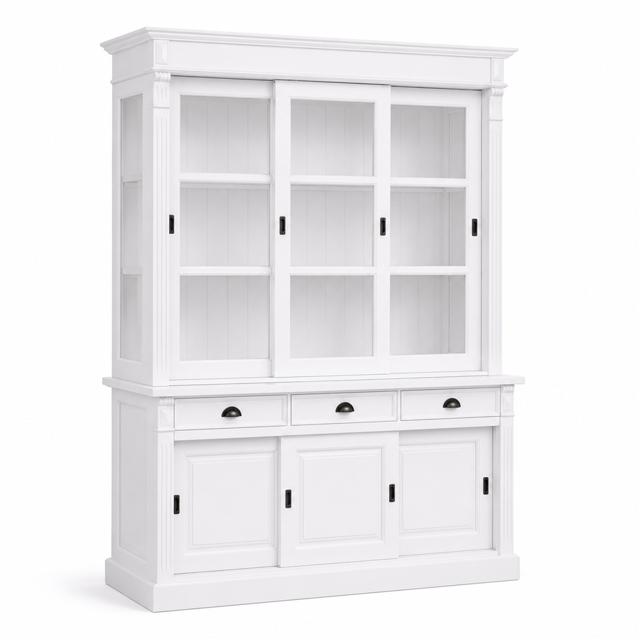 Display cabinet - Versailles - Solid Pine - 180 x 51 x 220 cm - White